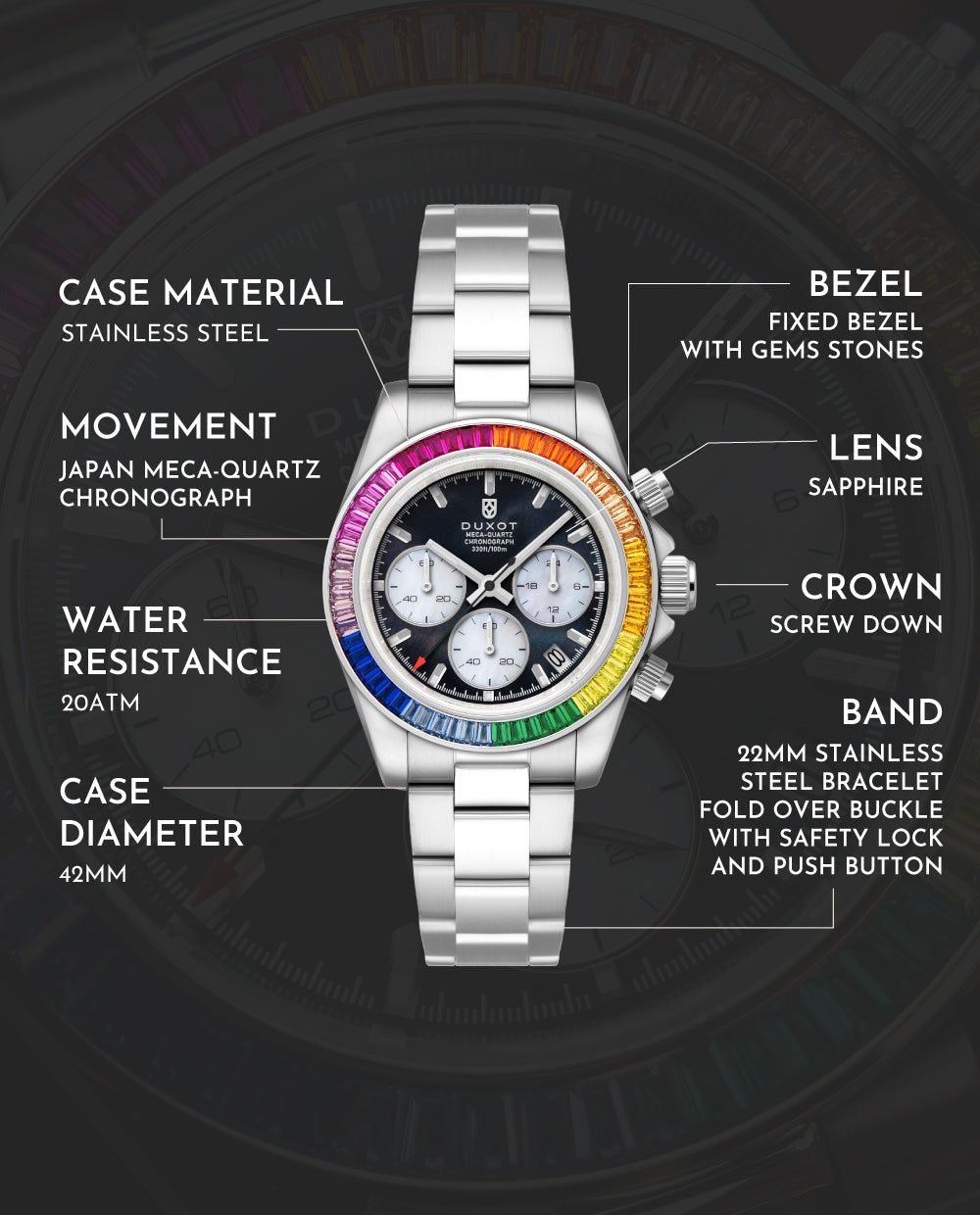 Accelero Rainbow Chronograph DX-2064 – Duxot Watches